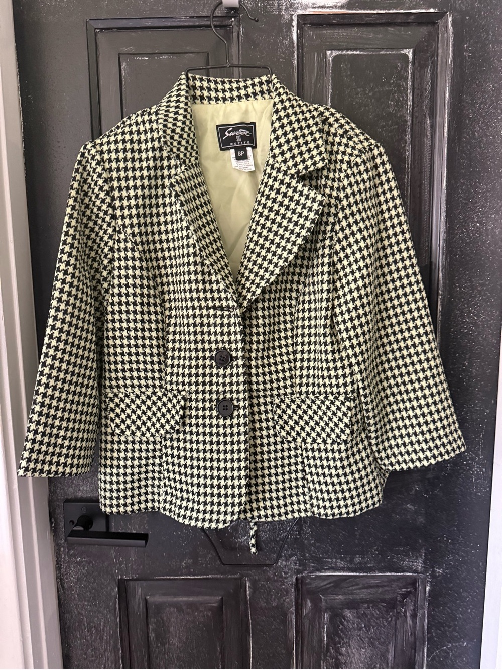 Stylish Houndstooth Blazer Jacket in Black & green